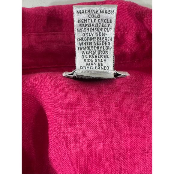 Chicos Blouse Top Size 2 or Large Pink Fuchsia 100% Linen Beaded Collar Chest - Picture 4 of 8